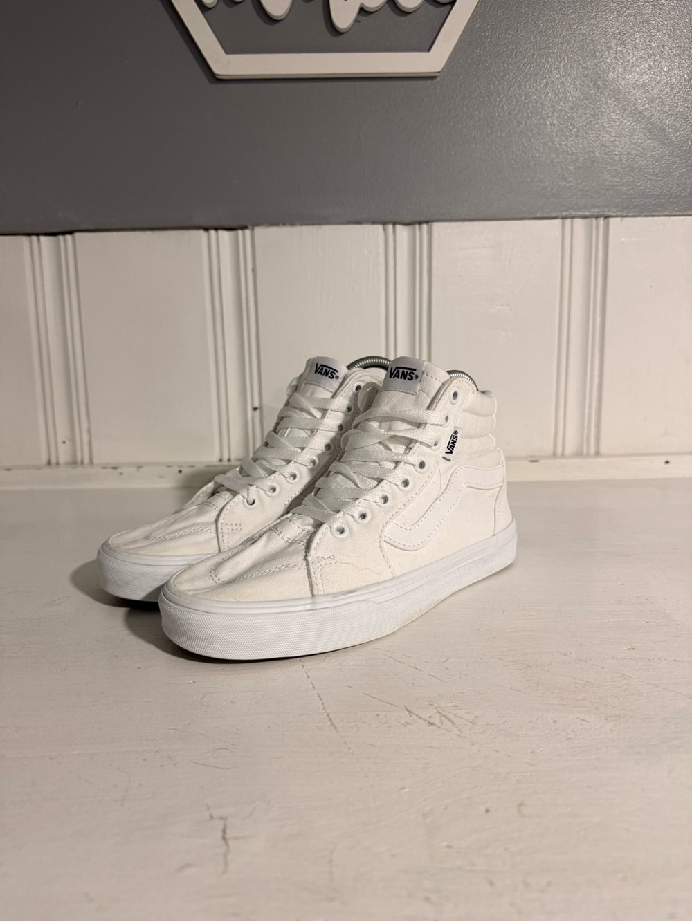 Vans White High-Top Sk8-Hi Canvas Sneakers